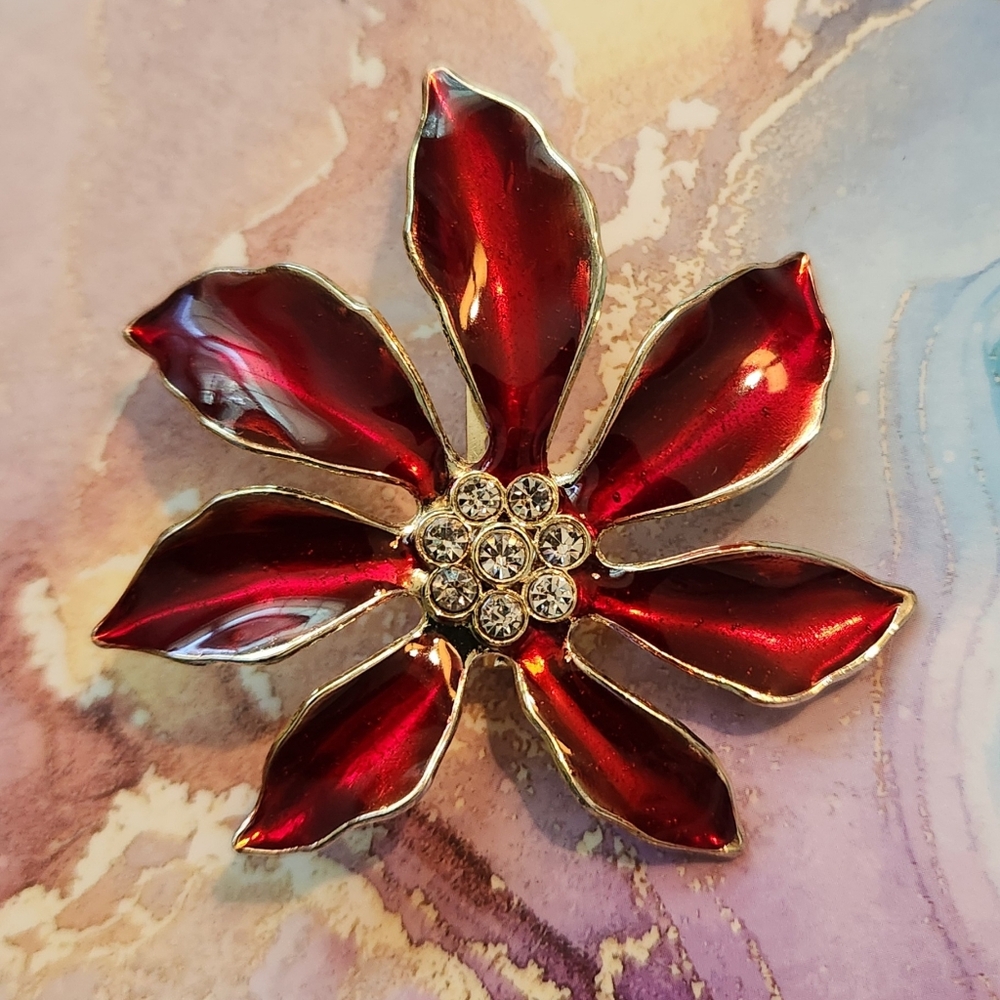 Red Poinsettia Vintage Pin/Brooch